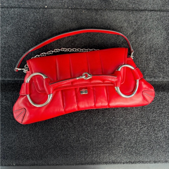 Gucci horsebit chain quilted bag Red Leather Shoulder Bag with Silver - Picture 1 of 1